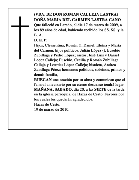 DOÑA MARIA DEL CARMEN LASTRA CANO