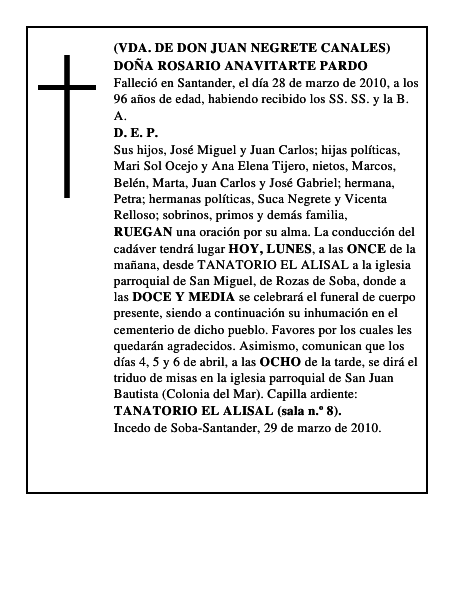 DOÑA ROSARIO ANAVITARTE PARDO