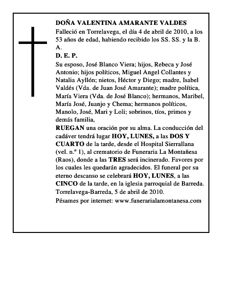 DOÑA VALENTINA AMARANTE VALDES
