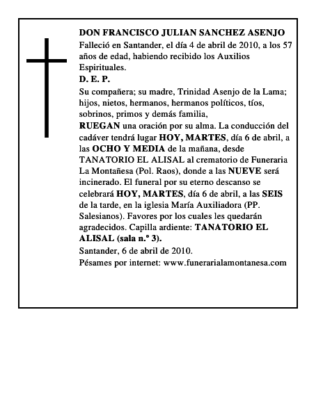 DON FRANCISCO JULIAN SANCHEZ ASENJO