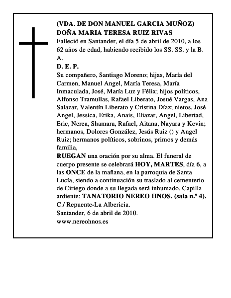 DOÑA MARIA TERESA RUIZ RIVAS