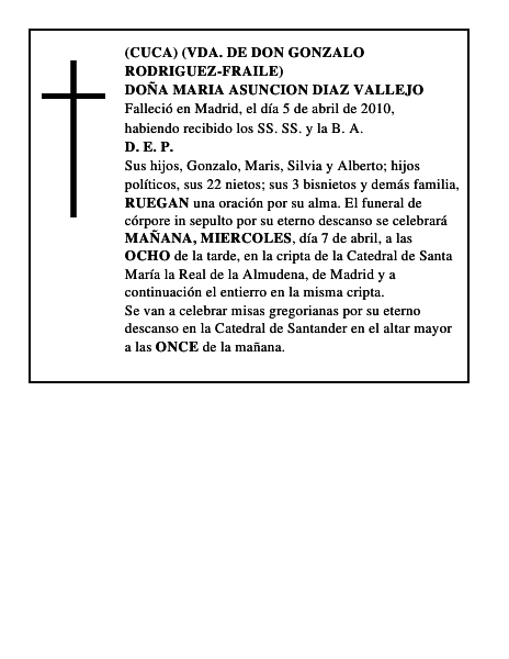 DOÑA MARIA ASUNCION DIAZ VALLEJO