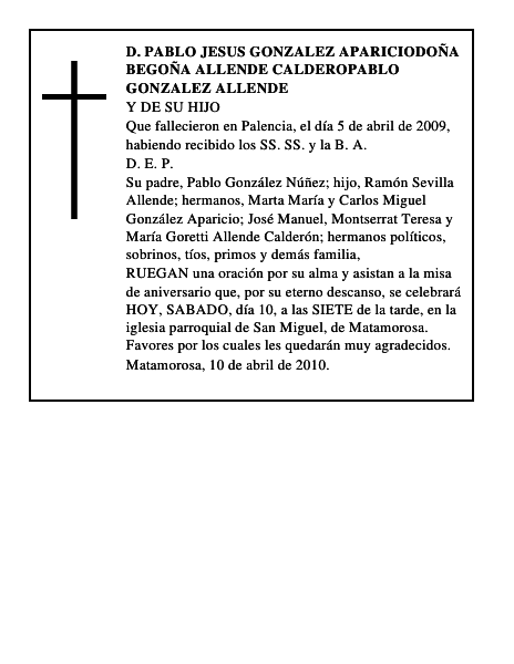 D. PABLO JESUS GONZALEZ APARICIODOÑA BEGOÑA ALLENDE CALDEROPABLO GONZALEZ ALLENDE