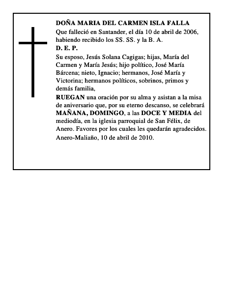 DOÑA MARIA DEL CARMEN ISLA FALLA