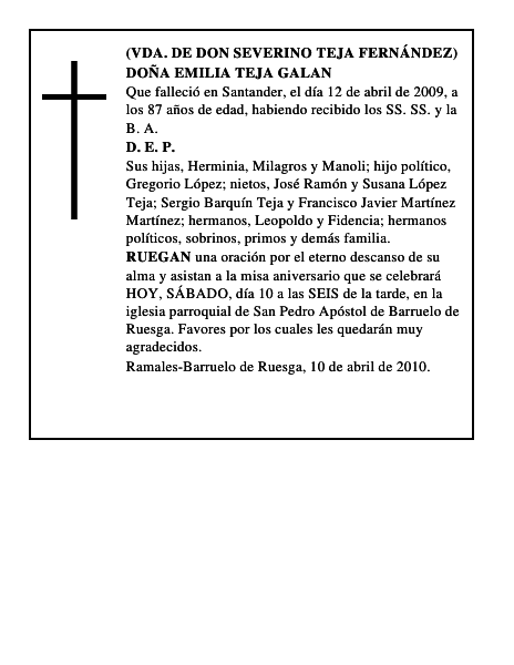 DOÑA EMILIA TEJA GALAN