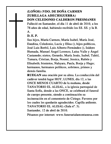 DON CELEDONIO CALDERON PRESMANES