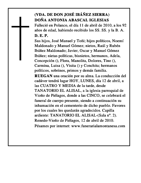 DOÑA ANTONIA ABASCAL IGLESIAS