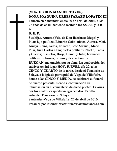 DOÑA JOAQUINA URRESTARAZU LOPATEGUI