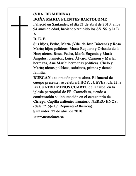 DOÑA MARIA FUENTES BARTOLOME