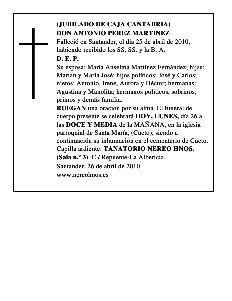 DON ANTONIO PEREZ MARTINEZ