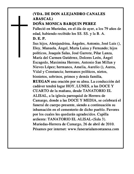 DOÑA MONICA BARQUIN PEREZ