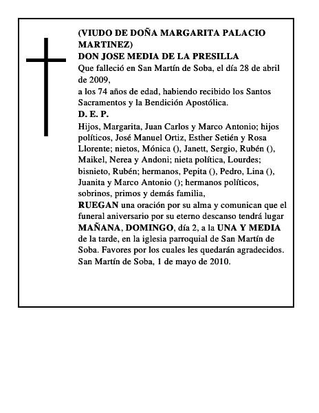 DON JOSE MEDIA DE LA PRESILLA
