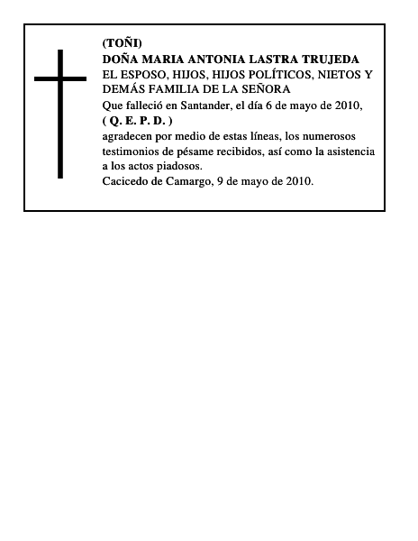 DOÑA MARIA ANTONIA LASTRA TRUJEDA