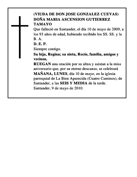 DOÑA MARIA ASCENSION GUTIERREZ TAMAYO