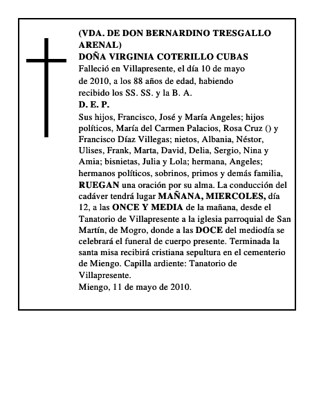 DOÑA VIRGINIA COTERILLO CUBAS