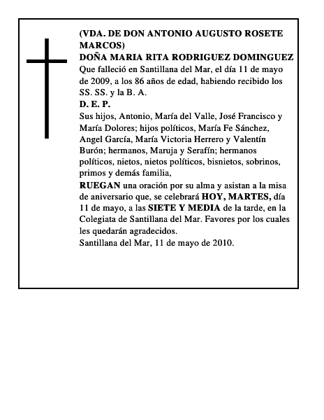 DOÑA MARIA RITA RODRIGUEZ DOMINGUEZ