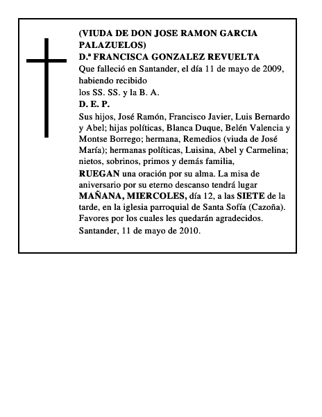 D.ª FRANCISCA GONZALEZ REVUELTA