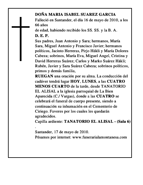 DOÑA MARIA ISABEL SUAREZ GARCIA
