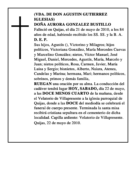 DOÑA AURORA GONZALEZ BUSTILLO