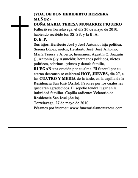 DOÑA MARIA TERESA MUNARRIZ PIQUERO