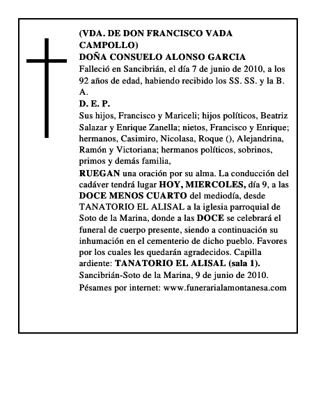 DOÑA CONSUELO ALONSO GARCIA