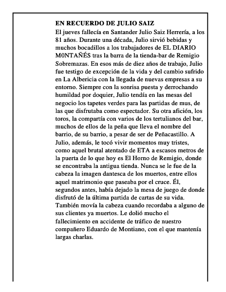 En recuerdo de Julio Saiz