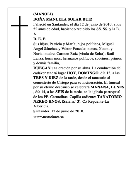 DOÑA MANUELA SOLAR RUIZ