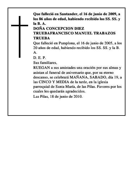 DOÑA CONCEPCION DIEZ TRUEBAFRANCISCO MANUEL TRABAZOS TRUEBA