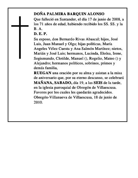 DOÑA PALMIRA BARQUIN ALONSO