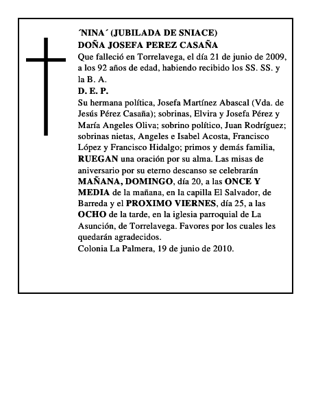 DOÑA JOSEFA PEREZ CASAÑA