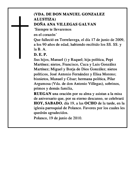 DOÑA ANA VILLEGAS GALVAN