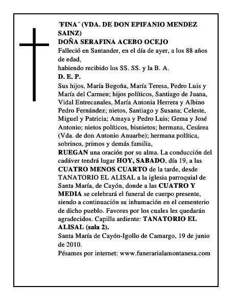 DOÑA SERAFINA ACEBO OCEJO