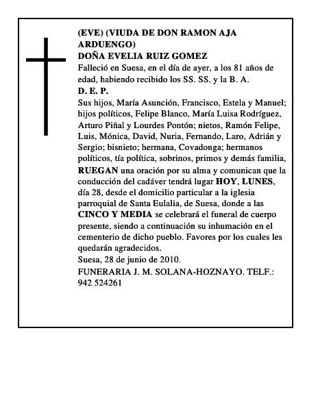 DOÑA EVELIA RUIZ GOMEZ