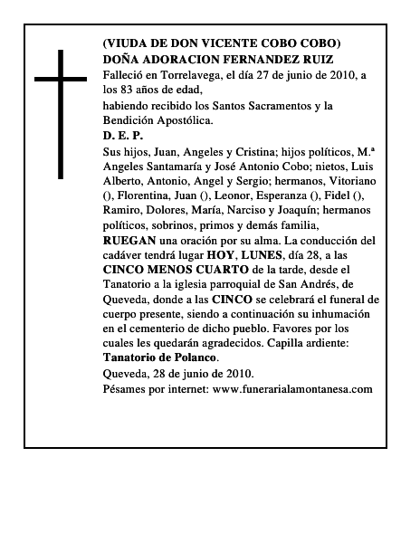 DOÑA ADORACION FERNANDEZ RUIZ