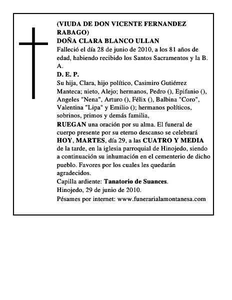 DOÑA CLARA BLANCO ULLAN