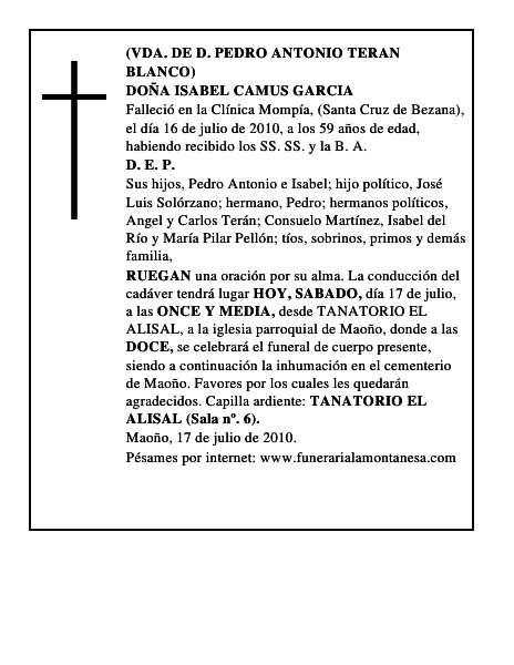 DOÑA ISABEL CAMUS GARCIA