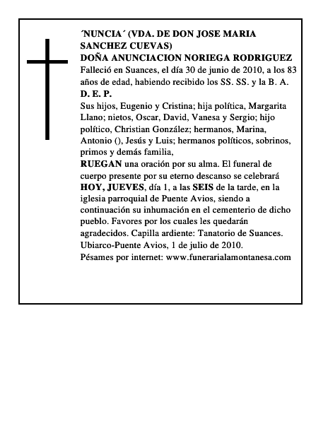 DOÑA ANUNCIACION NORIEGA RODRIGUEZ