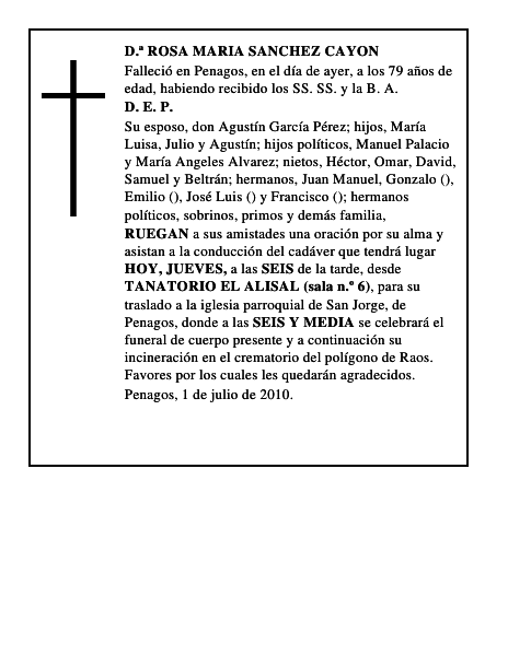 D.ª ROSA MARIA SANCHEZ CAYON