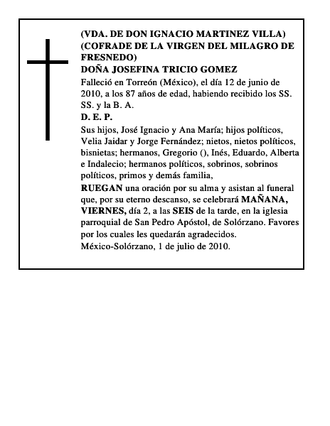 DOÑA JOSEFINA TRICIO GOMEZ