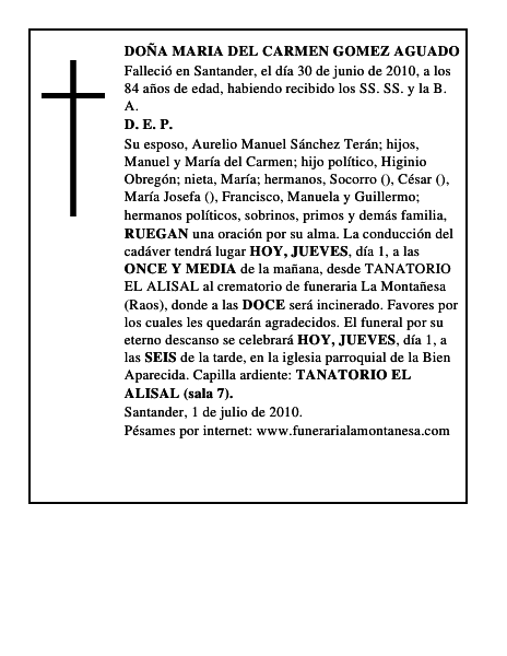 DOÑA MARIA DEL CARMEN GOMEZ AGUADO