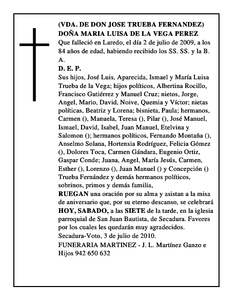 DOÑA MARIA LUISA DE LA VEGA PEREZ