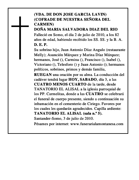 DOÑA MARIA SALVADORA DIAZ DEL RIO