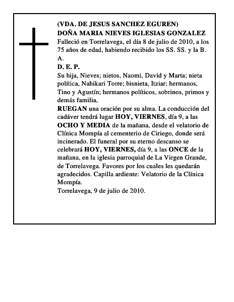 DOÑA MARIA NIEVES IGLESIAS GONZALEZ