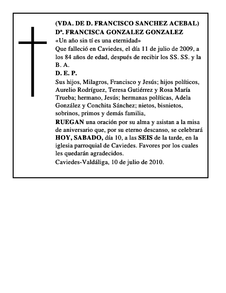 Dª. FRANCISCA GONZALEZ GONZALEZ