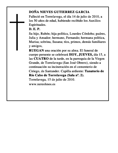 DOÑA NIEVES GUTIERREZ GARCIA