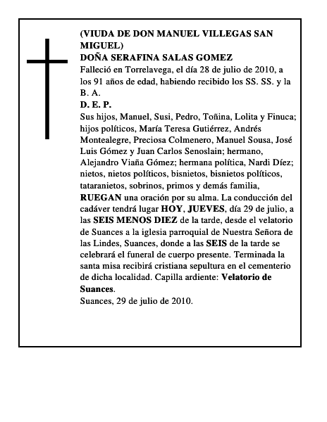 DOÑA SERAFINA SALAS GOMEZ