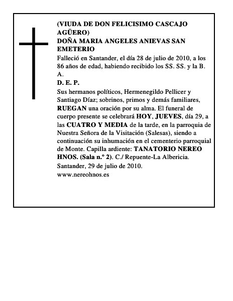 DOÑA MARIA ANGELES ANIEVAS SAN EMETERIO