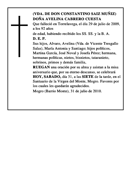 DOÑA AVELINA CABRERO CUESTA