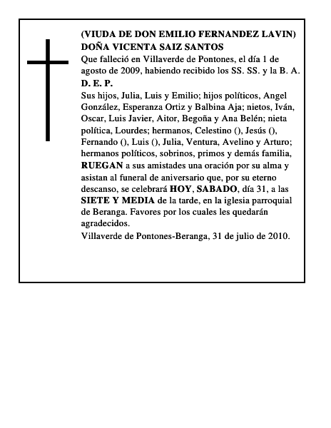 DOÑA VICENTA SAIZ SANTOS