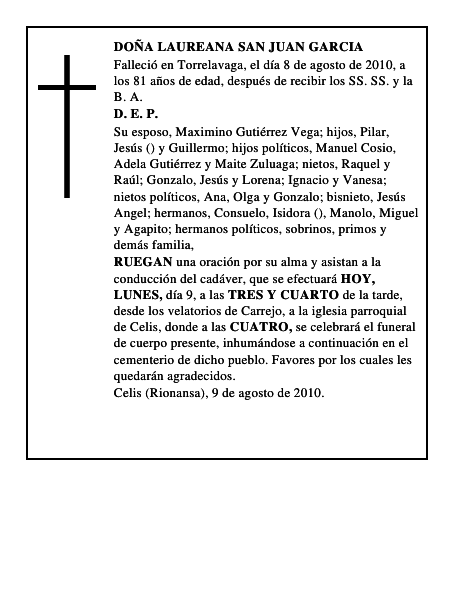 DOÑA LAUREANA SAN JUAN GARCIA